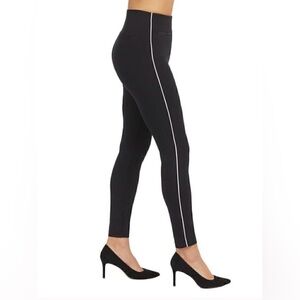 SPANX Piped Perfect Skinny Ankle Pants, Classic Black White Strip Sz L